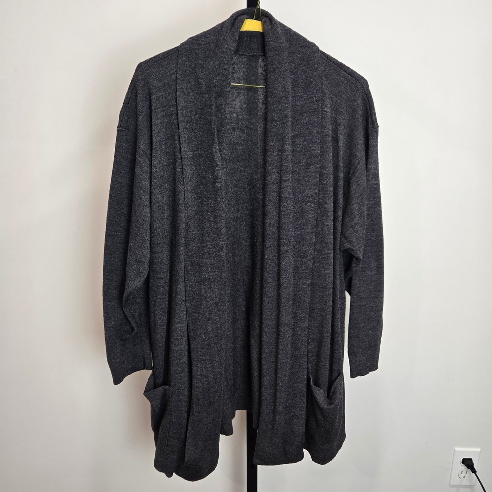 St Michael Dark Grey Lambswool Shawl Collar Cardigan Sweater Size 14